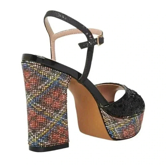 NIB Betsey Johnson ALAIA LEOPARD MULTI Black Sequin Rhinestones Heels - Picture 4 of 5